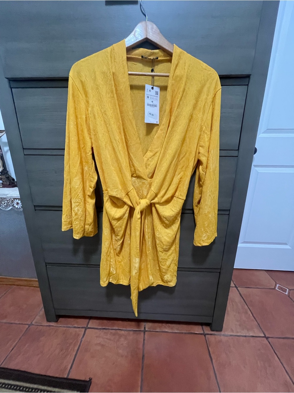 Zara Mustard Yellow V-Neck Tie-Front Dress
